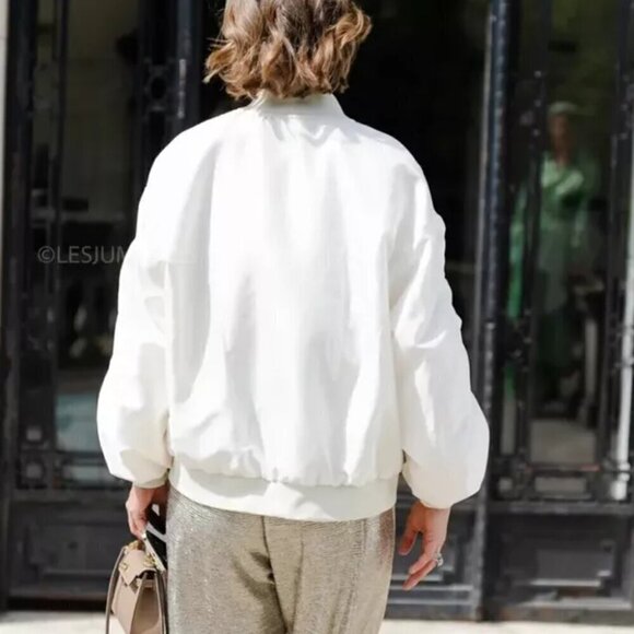 New Zara Oversized Linen Blend White Bomber Jacket Blogger Favorite NWT Medium - Picture 3 of 16